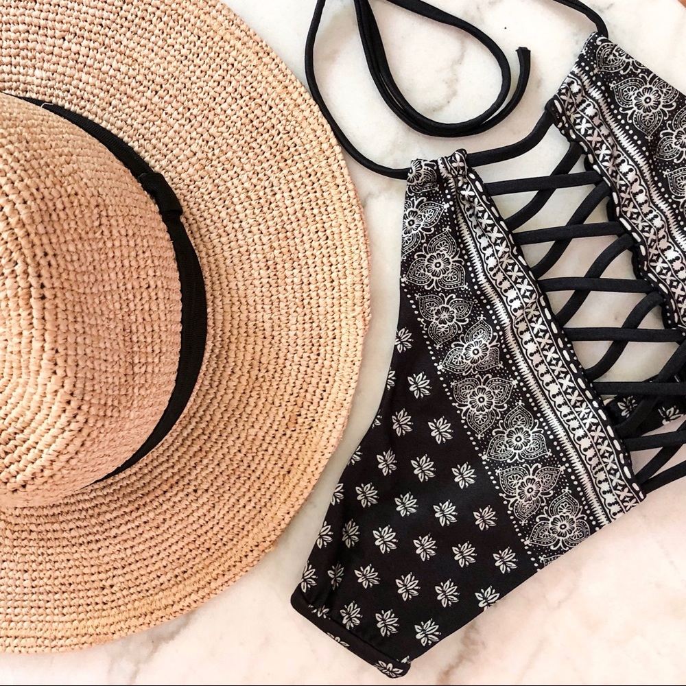 Black and White Halter Bikini Top